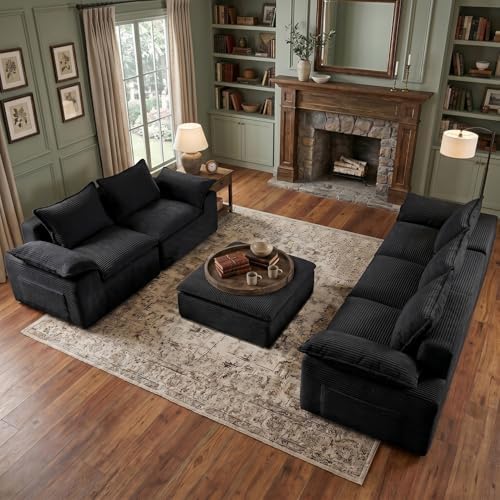 2Pcs Cloud Sectional Couch Sets, Convertible Modular Sofa. Black - Image 4