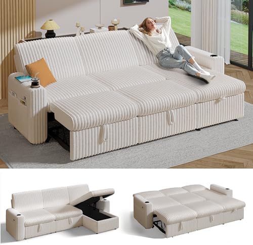 Sunny Heart 101" Plush Corduroy L Shaped Sectional Sleeper Sofa Bed by SunnyHeart