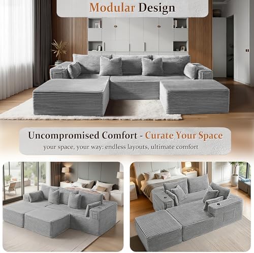 108" Oversized Cloud Sectional Couch, Comfort U Shaped Boneless Couch - Image 6