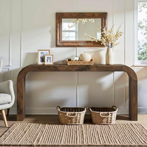 71" Solid Wood Console Table, Farmhouse Waterfall Sofa Table - Image 4