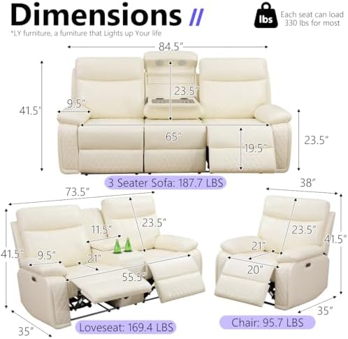 Power Reclining Sofa Set, Recliner Loveseat & 2 Chairs - Image 2