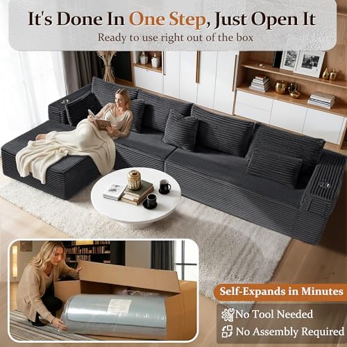 138" Oversized Cloud Sectional Couch, Comfort L Shaped Boneless Sofa - Image 6