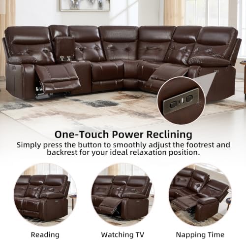CANMOV Genuine Leather L-Shaped Power Recliner Sectional Corner Sofa - Image 3
