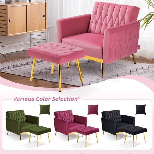 Velvet Accent Chair w/Ottoman & Adjustable Backrest - Image 7