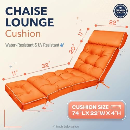 MAGIC ELEPHANT Chaise Lounge Cushions Outdoor, Memory Foam Replacement Patio - Image 3