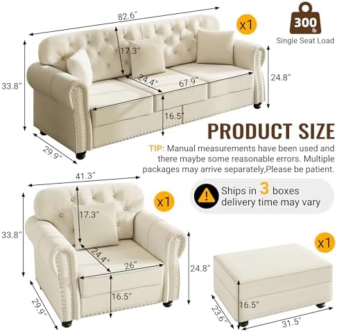 GDFStudio 3-Piece Velvet Sofa Set - Image 2
