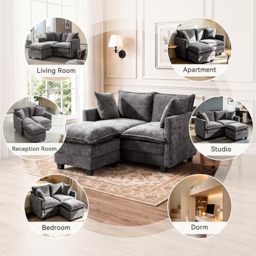 Loveseat Sofa w/Ottoman, Soft Chenille Cloud‑Cushion Couch - Image 6