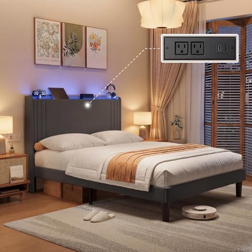 Gizoon Queen Bed Frame with Charging Station and LED Lights by Gizoon