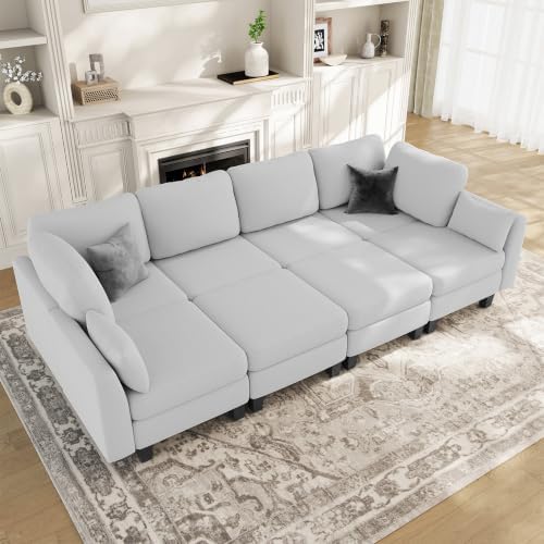 Sectional Sleeper Sofa, 8 Seaters Modular Sleeper Sofa Couch, Light Grey - Image 2