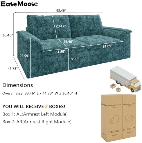 EASE MOOSE Modular Loveseat Sofa, Boneless Couches - Image 2