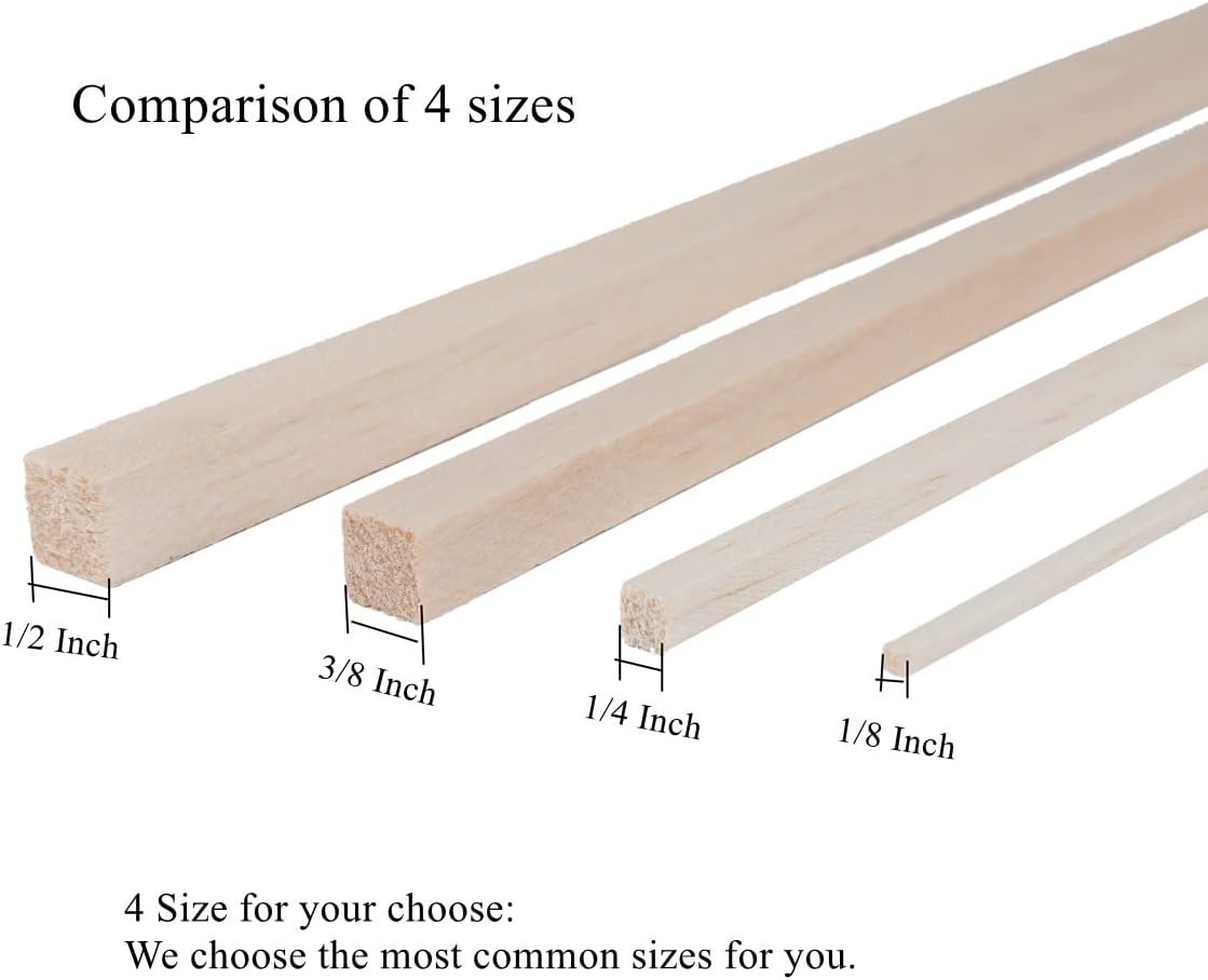 30 Pack Square Wood Dowel Rods 3/8x3/8x12 Inch Balsa Wood Sticks Natural Wood Color Unfinished Wood for Cricut Maker Make Models of House Airplane Ship Boat DIY Wooden(10x10x305mm)