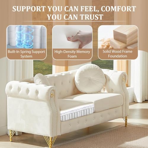 60.5" Velvet Chesterfield Loveseat Sofa - Image 4