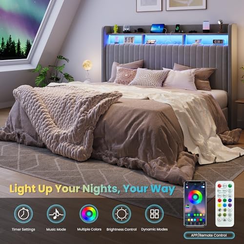SHA CERLIN King Size LED Lift Up Storage Bed Frame Charging Station - Image 5