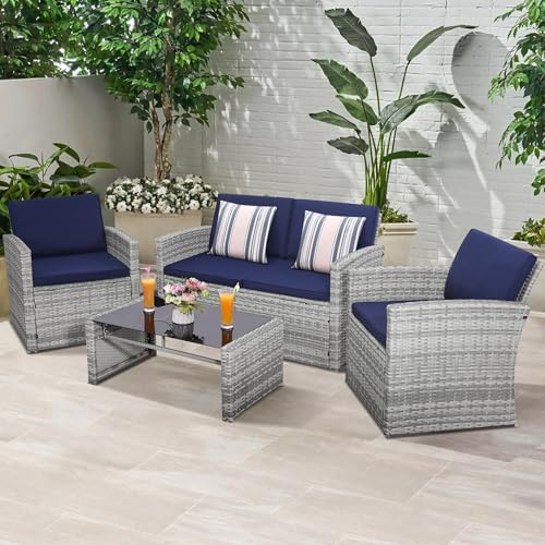 KROFEM 4 Piece Patio Furniture Set, Outdoor Wicker Conversation Set - Image 2