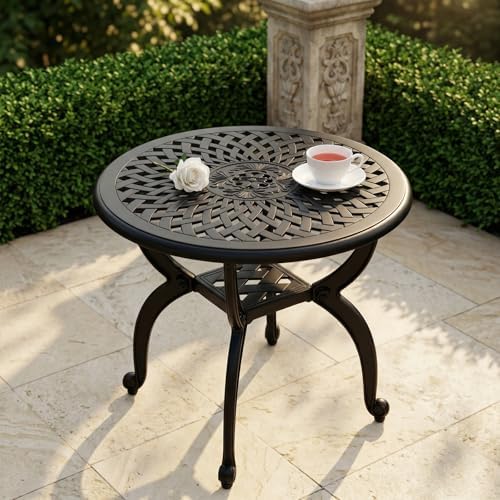 Cast Aluminum Outdoor Side Table, All Weather Round Small Coffee Table - Image 6