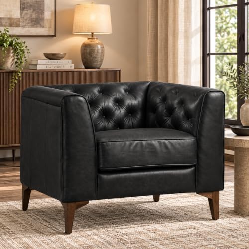 POLY & BARK Essex 40" Lounge Chair – Onyx Black Full-Grain Pure-Aniline Italian - Image 2