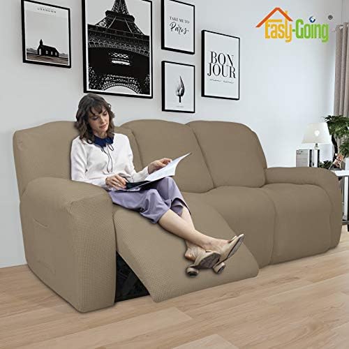 Easy-Going 8 Pieces Recliner Couch Stretch Sofa Slipcover Natural - Image 2