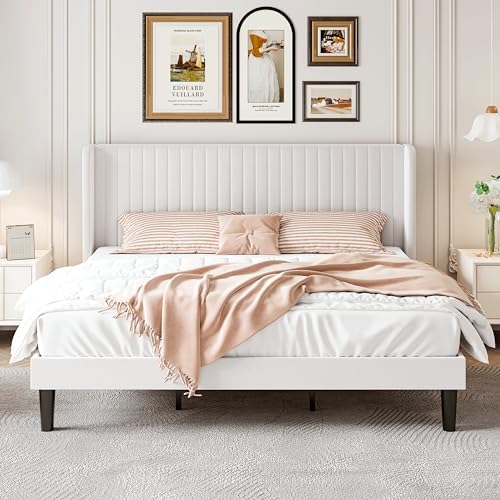 SHA CERLIN King Size Velvet Bed Frame, Tufted Wingback Headboard - Image 3