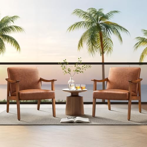 Yaheetech Accent Chairs Set of 2, Mid-Century Armchairs, Light Brown - Image 2