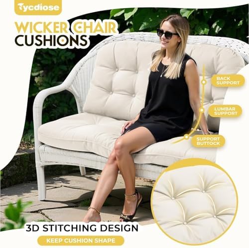 All Weather Outdoor Wicker Chair Cushions of 3 Pieces, Waterproof Outdoor - Image 2