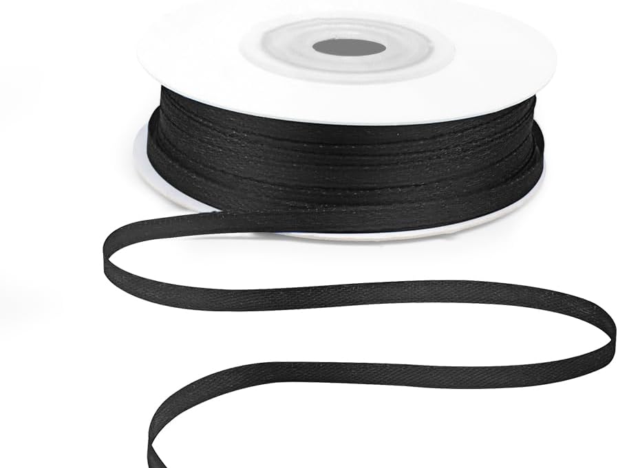 KMER LIFE 1/8" Wide x 50 Yards Black Polyester Satin Ribbon, Perfect for Wedding Decor, Crafts, Gift Wrapping & Other Projects
