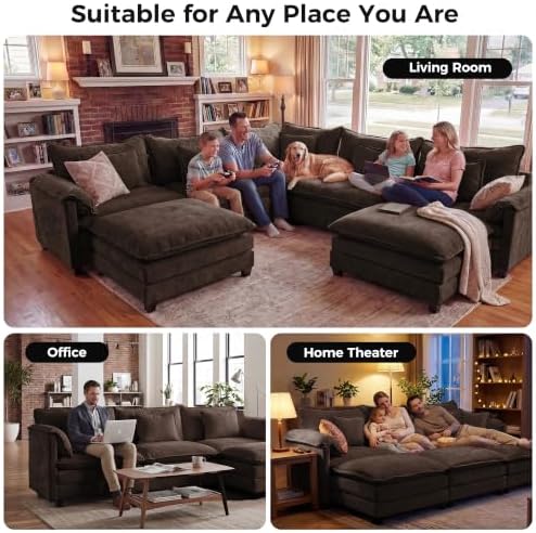 ELUCHANG 116" Oversized Modular Sectional Sofa, Comfy Chenille Cloud Couch - Image 3