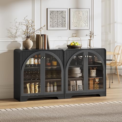 Sideboard Buffet Cabinet with Storage, Arched Glass Doors and Adjustable Shelves - Image 4