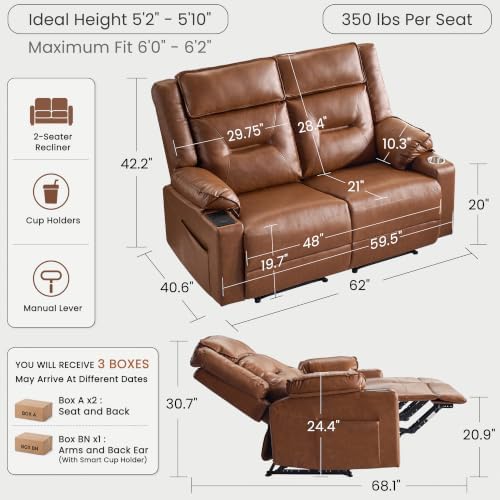 Manual Reclining Loveseat, 2-Seat Gravity Glide Recliner Couch - Image 2