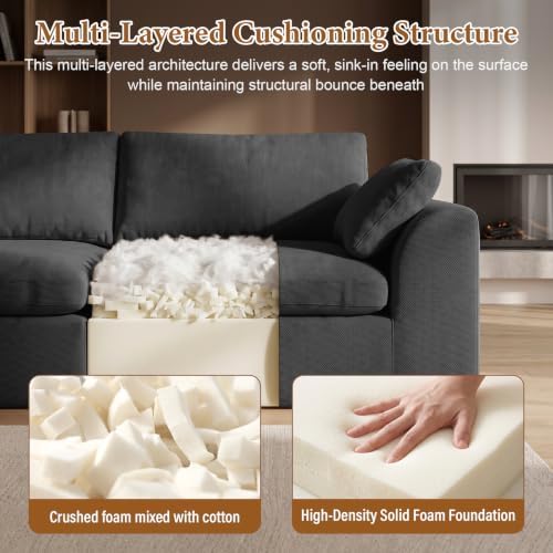 Cloud Boneless Loveseat Sofa, Modern Chenille Cloud Couch, Convertible Deep - Image 4
