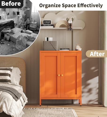 Orange Metal Storage Bathroom Floor Cabinet - Image 6