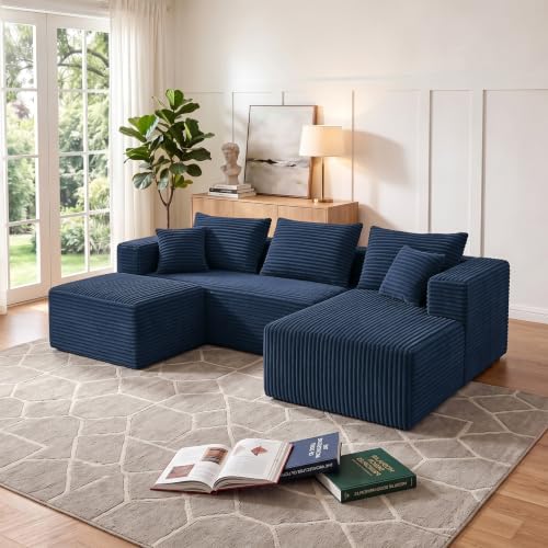 93" U-Shaped Boneless Couch, Corduroy Cloud Couch Sectional - Image 3
