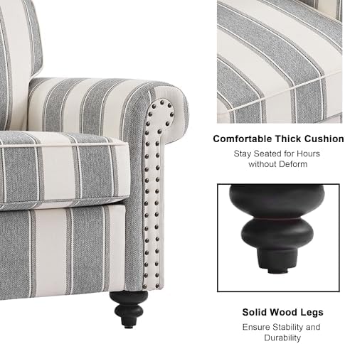 Striped Accent Chair, Comfy Reading Armchair, Light Grey - Image 4