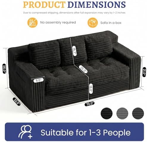 Boneless Couch, Cloud Loveseat Sofa Corduroy Couch in a Box, Upholstered - Image 2
