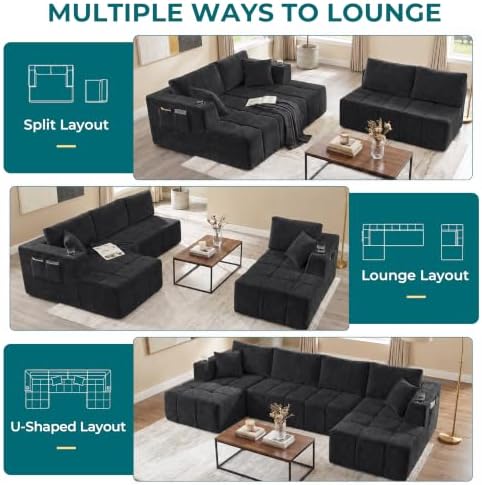 Skepphlay 132" U Shaped Couch, Boneless Sectional Couches - Image 6
