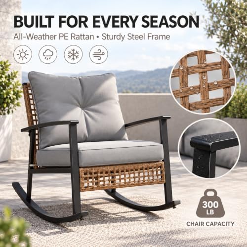 LAUSAINT HOME 3 PCS Wicker Rocking Chair, Outdoor Patio Furniture - Image 3