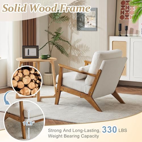 VINGLI Solid Wood Wide Armrests Accent Chair, Upholstered Mid Century Modern - Image 4