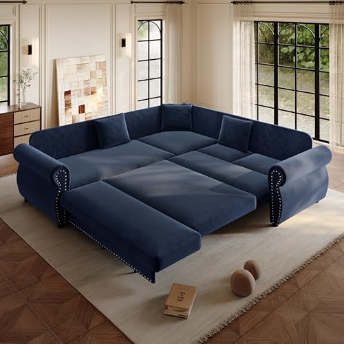 88.2" Chenille Vintage L-Shaped Pull-Out Sectional Sleeper Sofa Bed - Image 2