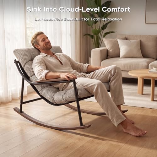 Papasan Rocking Chair with Armrest Outdoor Indoor, Heavy Duty Metal Outdoor - Image 4
