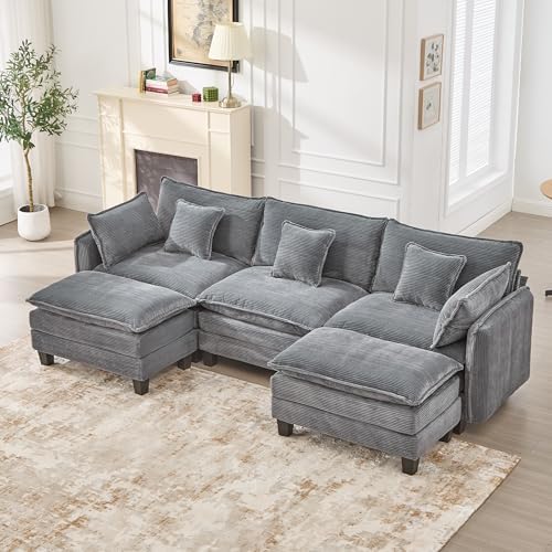 Corduroy Cloud Couch Modular Sectional Sofa, Oversized Deep Seat Modern by VBONDA