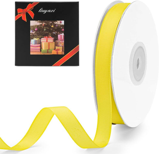 LIUYAXI 1/2" X 50 Yards Solid Yellow Grosgrain Ribbon, Perfect for Crafts, Wedding Decor, DIY Hair Accessories, Sewing, Gift Package Wrapping and More