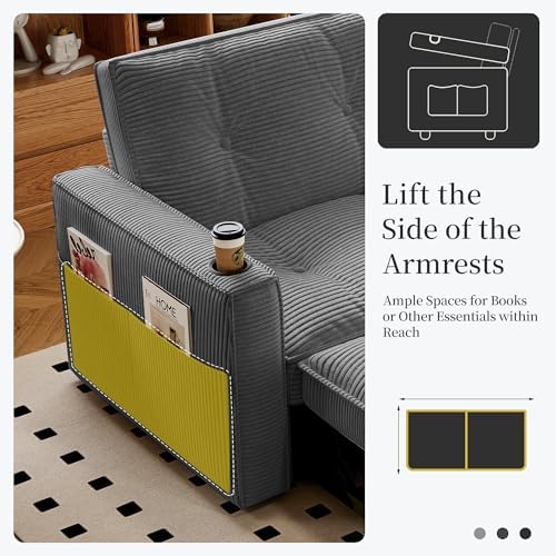 73.2'' Sleeper Sofa Full Size, Pre-Assembled Corduroy Futon - Image 5