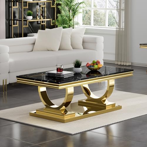 Henf 3 Piece Living Room Table Set, Faux Marble Coffee Table & Console Table & - Image 4