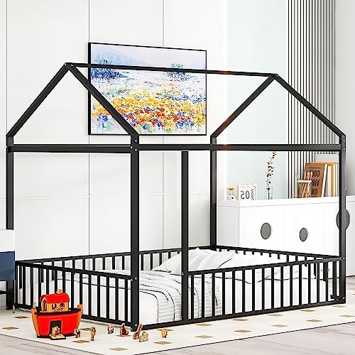 Flieks Full Size Metal Bed House Bed Frame by Flieks