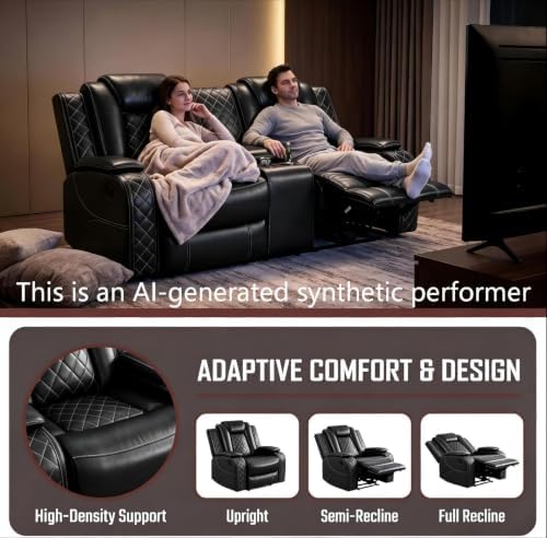 3-Piece Leather Power Recliner Sofa Set, Home Theater Seating - Image 3