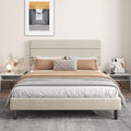Full Platform Bed Frame with Adjustable Linen Fabric Upholstered Headboard by Mxhtcewz