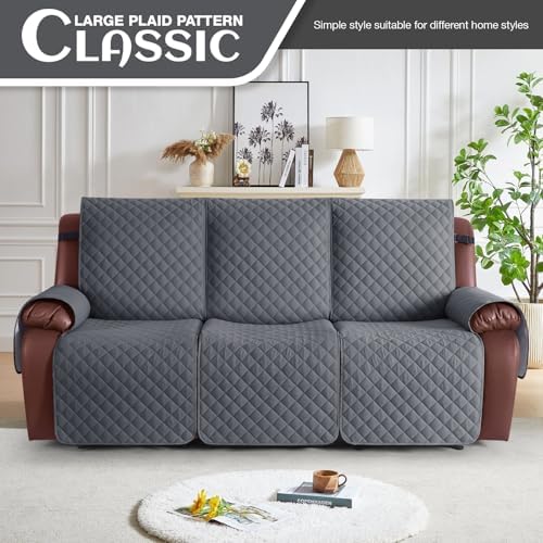 KinCam Waterproof Recliner Sofa Covers Washable, 3 Seater, Dark Gray - Image 2