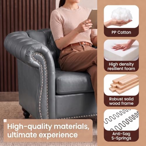 3 Seat Chesterfield Sofa, Faux Leather Couch - Image 4