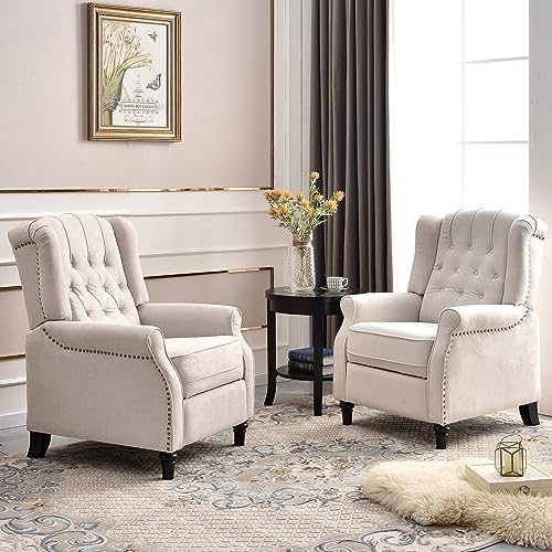 EBELLO 2 Pcs Pushback Recliner Chairs, Fabric Armchair Push Back Recliner by EBELLO