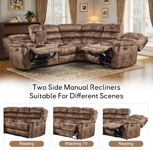 EBELLO Manual Reclining L-Shaped Sectional Sofa Set, Soft Fabric Recliner - Image 6