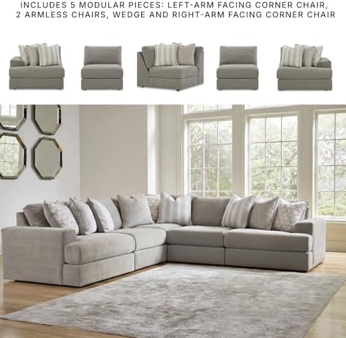 Signature Design by Ashley 5-Piece Sectional Sofa, Ash Gray Chenille - Image 5